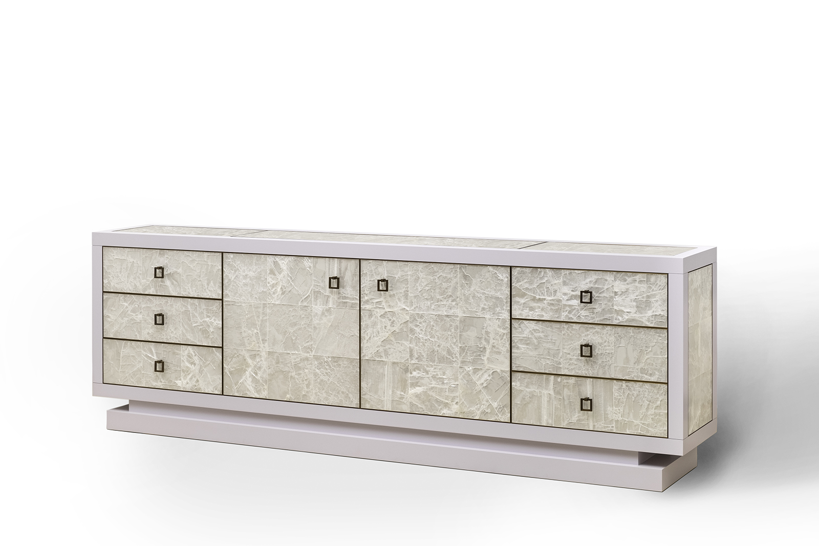 Sideboard With Tv Lift In Gypsum Lacquer Bronze Atelier Viollet