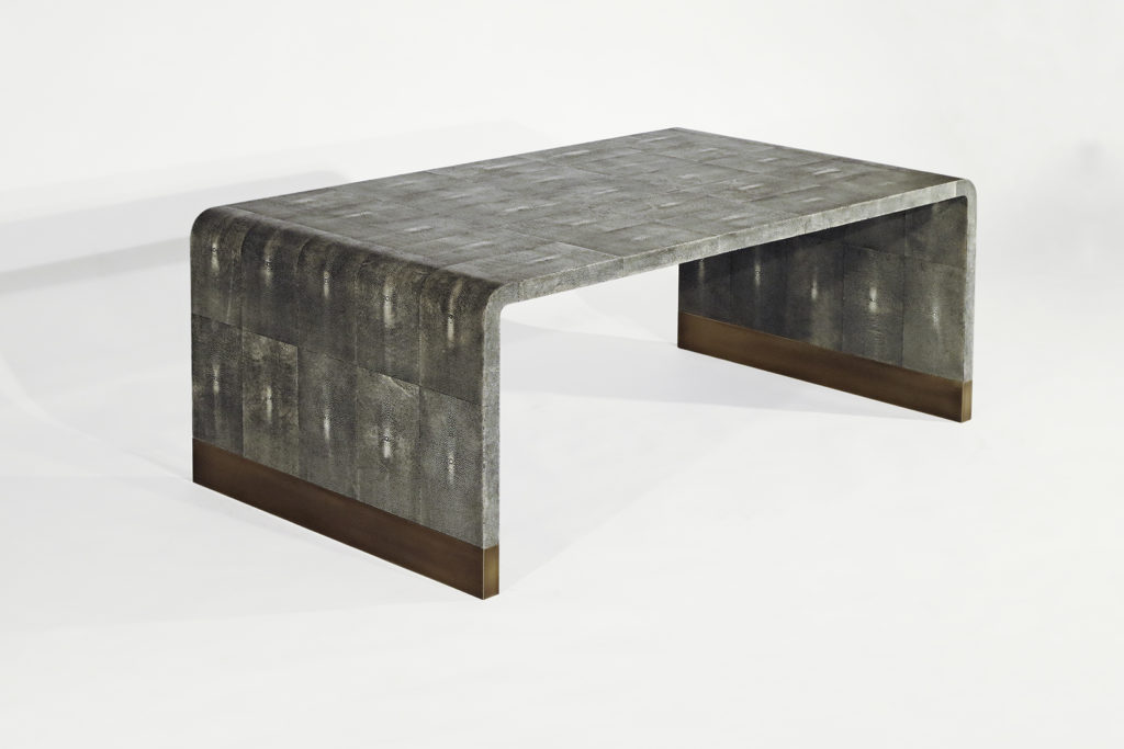 Coffee Table In Grey Shagreen & Bronze