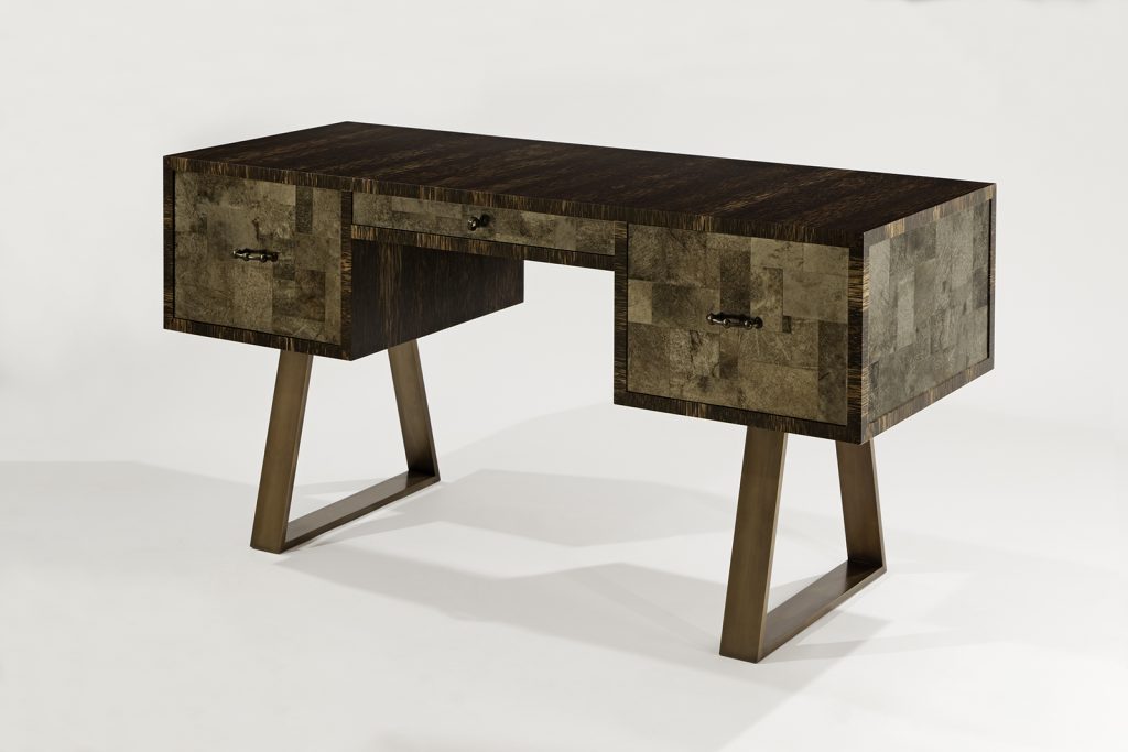 Desk in Palmwood, Mica & Patinated Bronze