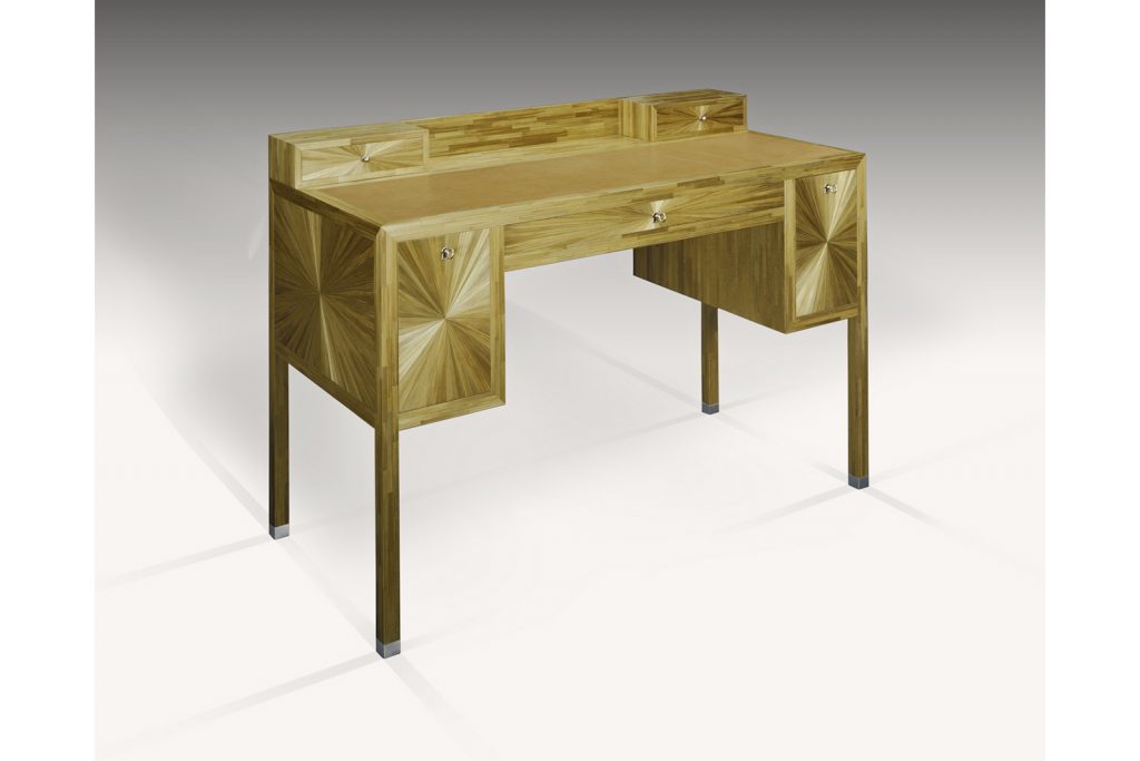 Desk In Straw Marquetry & Leather