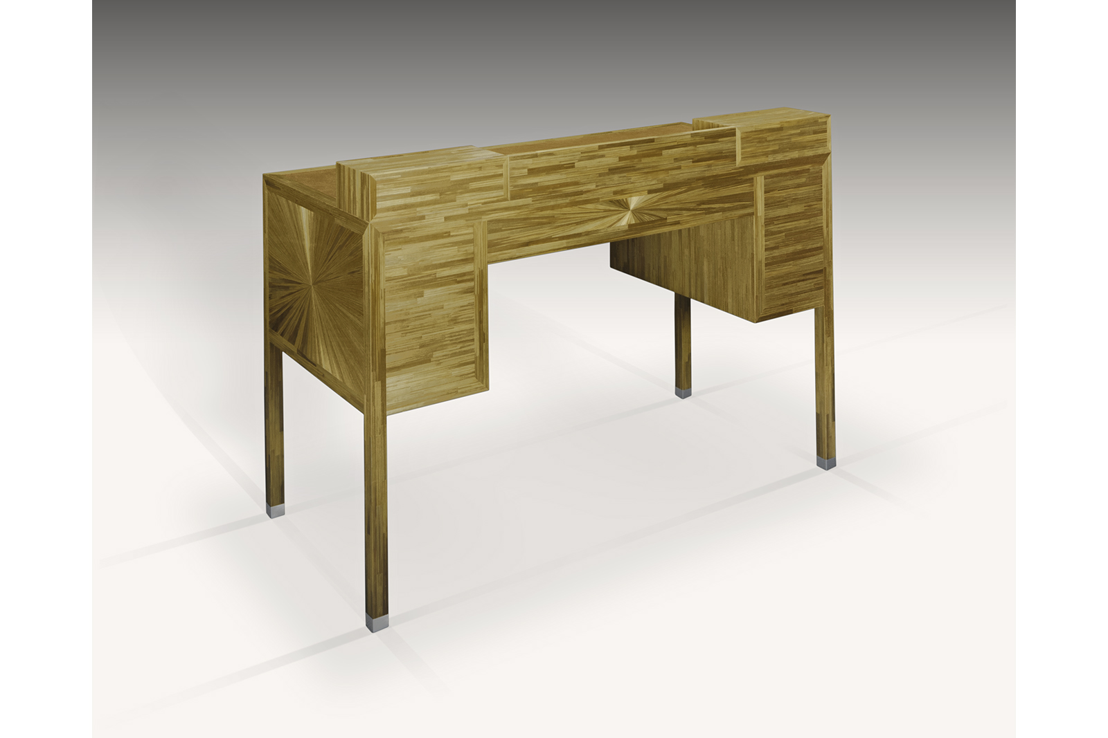 Desk In Straw Marquetry & Leather