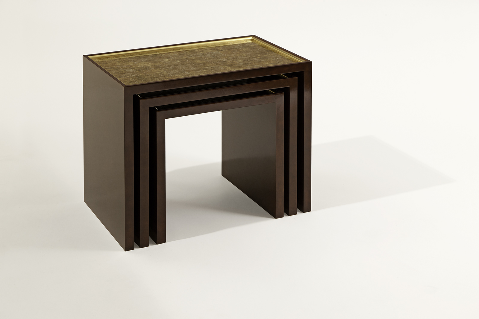 Nesting Tables In Mica, Tone-on-tone Lacquer & Gilded Bronze