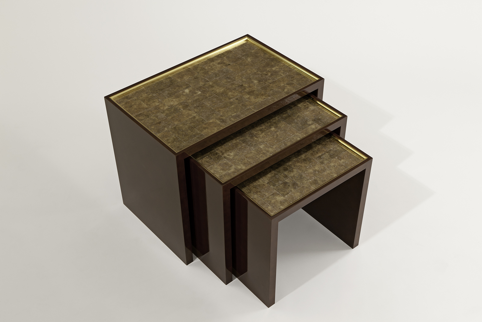 Nesting Tables In Mica, Tone-on-tone Lacquer & Gilded Bronze