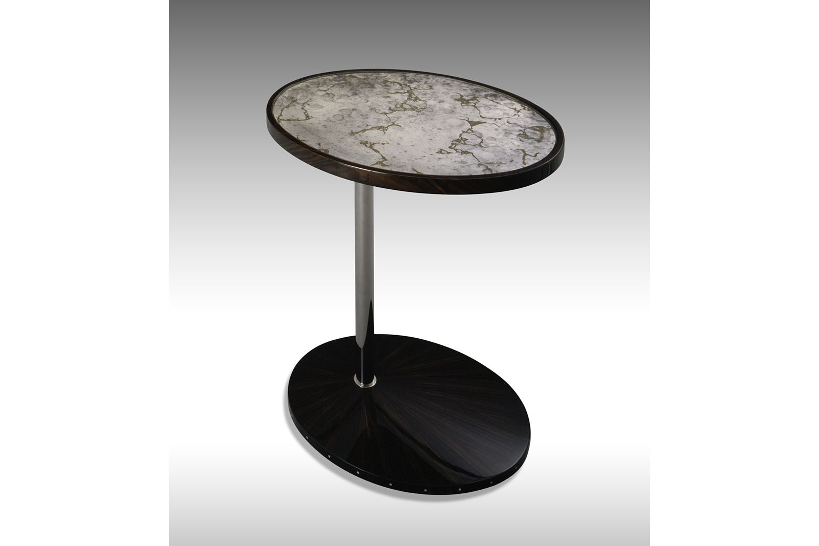 Rotating Side Table In Macassar Ebony, Nickel & Antiqued Mirror