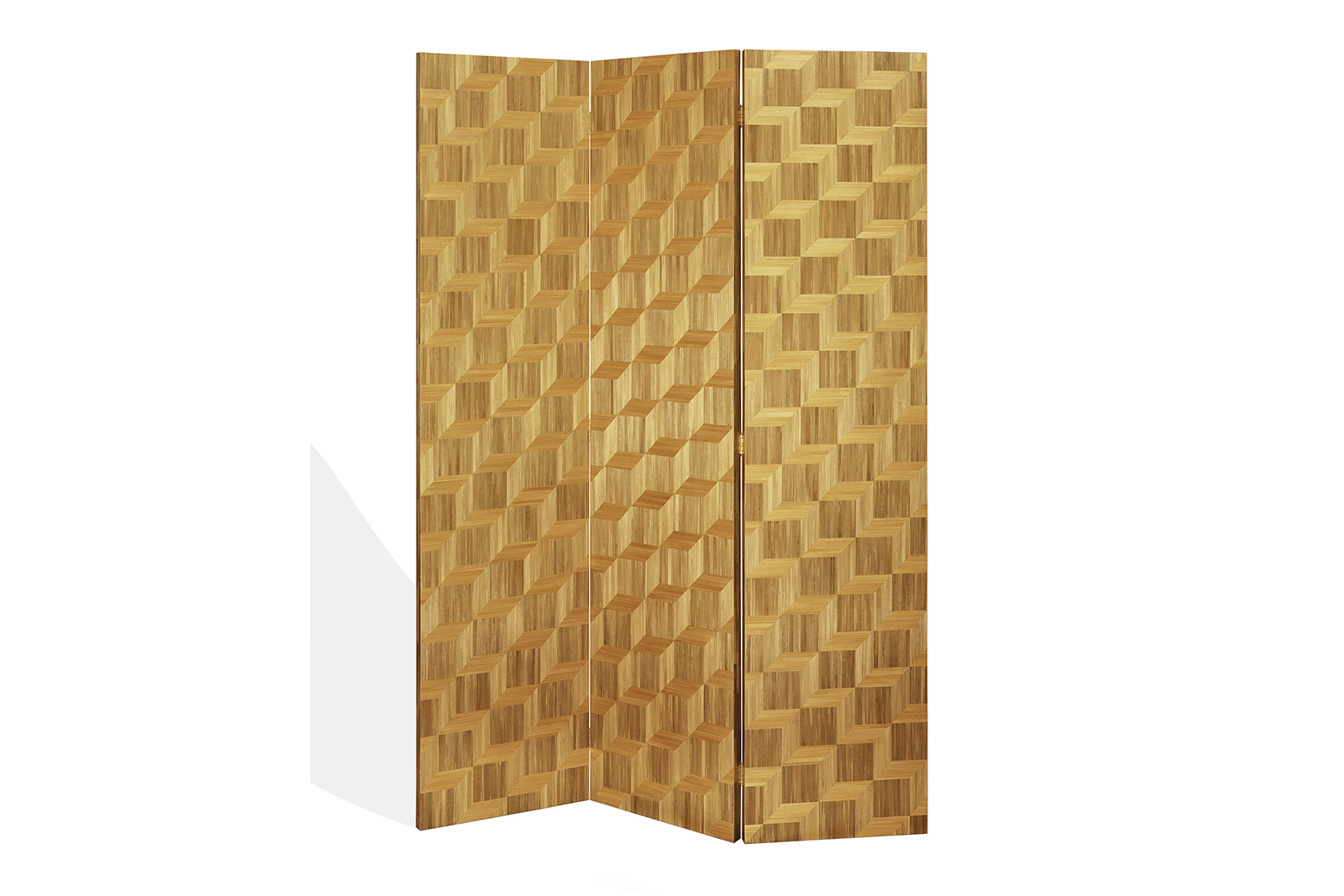 Screen In Straw Marquetry With Cube Pattern